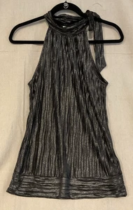 Heart Soul Womens M Dressy Crinkle Tank Top W/Bow silver / dark gray - Picture 1 of 4