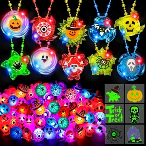 100 Stck. Halloween Party Gastgeschenke - Leuchten im Dunkeln LED Halsketten & Ringe Großpackung - Bild 1 von 7