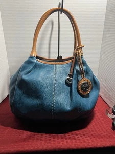 BRIGHTON TATUM SCHULTERTASCHE/TRAGETASCHE/HOBO/GELDBÖRSE*TÜRKIS MIT NATURLEDER*SEHR GUTER ZUSTAND - Bild 1 von 8