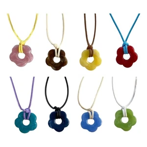 Dopamine Acrylic Flower Pendant Necklace Beautiful Hollowed-Out Flower Choker - Picture 1 of 15