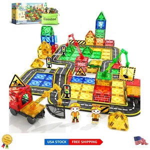 Kreatives 100-teiliges magnetisches Straßenbauset mit Kränen & Fahrzeugen für Kleinkinder - Bild 1 von 9
