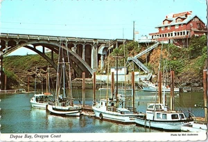 Deboe Bay Fishing Harbor Bridge & Boats Continental Chrome Postcard - Picture 1 of 2