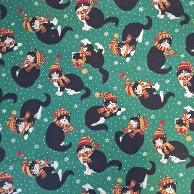 Gato Negro Copo de Nieve Tela Algodón Blanco Babero Sombrero Bufanda De Colección Cranston VIP 42" X 52" Foto 1 de 4