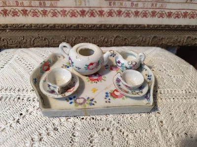 Dinette miniature porcelaine ancienne, Idéale Decor Bleuette - Photo 1/4