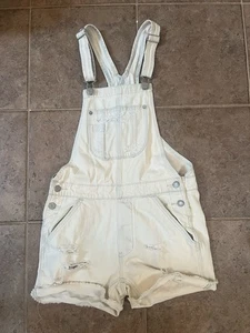 American Eagle XXS Tomgirl Shortall Distressed Light Blue Denim Overall Shorts - Picture 1 of 20