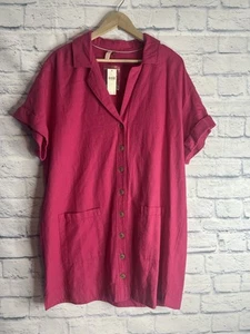 Anthropologie Pilcro Button Down Shirt Dress Pink Pocket Short Sleeve Sz L New - Picture 1 of 13