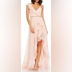 Gorgeous Mac Duggal Womens Pink POLKA DOT ASYMMETRICAL RUFFLE DRESS, 0 - Imagen 1 de 9