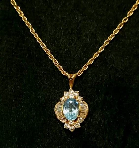 Beautiful Topaz with CZ Oval Pendant Gold Plated Necklace 18" - Picture 1 of 7
