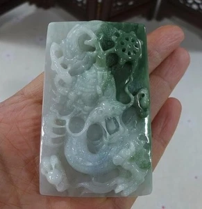 Cert'd Natural Type A Light Green Jadeite Jade Vintage Big Dragon Pendant 0160 - Picture 1 of 7