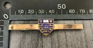 Tie Clasp Clip Heraldic Shield Enamelled Vintage Harp Birds Blue Bars Sun Bible - Picture 1 of 5