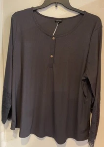 Women's Plus Size Long Sleeve Dark Gray Ribbed Shirt with Lace on Sleeves ~ 4X - Picture 1 of 4
