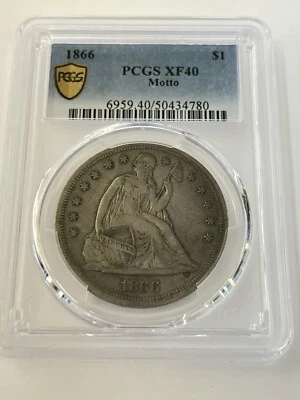 1866 Trade  T$1 PCGS XF40 Motto - Image 1 of 2