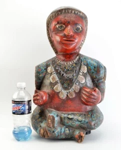 Figura Sentada Tribal del Sur de la India 21" Tallada a Mano Antigua Rara V31 - Imagen 1 de 11