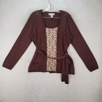 Cárdigan excéntrico forrado con cinturón camisa elástica marrón Y2K suéter para mujer talla L Foto 1 de 4