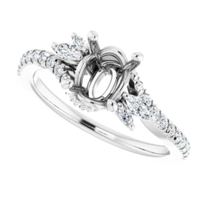 Oval Cut 8×6mm Setting Natural Diamond Women Promise Ring Bypass 14K White Gold - Picture 1 of 6