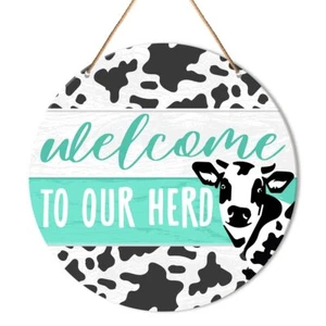 Cow Welcome Sign Farm Decor Cow Round Hanging Sign Decor Farmhouse Wall Decor... - Picture 1 of 5