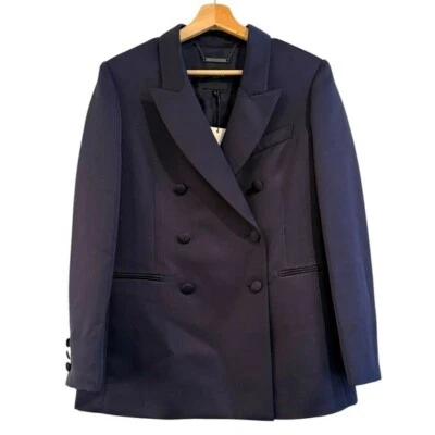 TED BAKER Seraph Double Breasted Satin Boyfriend Blazer Navy Blue Size US 8 NEW - Image 1 of 4