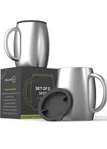 Stainless Steel Insulated Coffee Mugs Set of 2 (14oz) Double Wall Coffee Cups - Picture 1 of 2