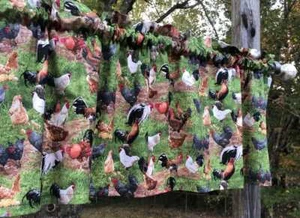 Farm Rooster Chicken Valance Country Farmhouse Decor - Kitchen Window Curtain - Picture 1 of 8