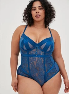 Torrid Curve Blue Straps And Rings Satin Lace Bodysuit With Cutouts Size 1 - Picture 1 of 14