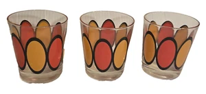 Juego de 3 vasos Mod bola baja gráficos audaces naranja rojo ovalados kitschy barware MCM - Imagen 1 de 8
