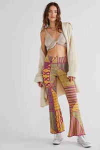 FREE PEOPLE Kaleidoscope Sweater Flare Pants, Rose, Size XS - RRP £158 - BNWT - Picture 1 of 8