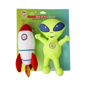 Space Alien & Rocket Plush Dog Chew Toy Gift Set – Plush Dog Toy with Durable Te - Picture 1 of 4