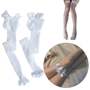 5 Pack Halterlose Netz-Strümpfe Strapse halterlos Damen Weiß mit Bogen - Bild 1 von 4