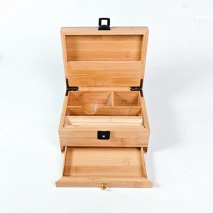 Bamboo Stash Box Wise Skies Wooden Rolling Box with Lock and Key Draw - Picture 1 of 6