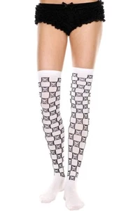 Warme Schädel schwarz & weiß karierte Kniesocken Ska Sk8ter Emo S - Bild 1 von 1