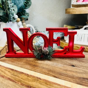 Red Metal Christmas NOEL Tabletop Shelf Decor - Picture 1 of 3
