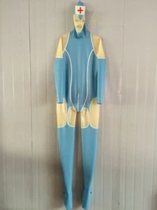 Latex Rubber Gummi Cosplay Catsuit Bodysuit Nurse Overall Jumpsuit S--XXL - Picture 1 of 4