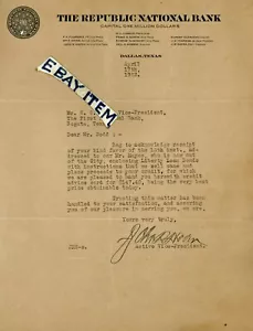 1923 JOHN R HAVEN Dallas Texas REPUBLIK NATIONALBANK Connor FLORENZ Briefkopf - Bild 1 von 1