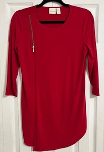 Chico’s Size 0 (S) Tunic Red Pullover Round Neck Blouse 3/4 Sleeve Zipper Accent - Picture 1 of 13