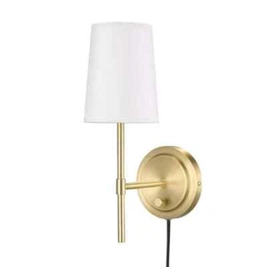 Hampton Bay Ridgeway 1-Light Brass Wall Sconce Plug-in or Hardwire Dimmable - Picture 1 of 10