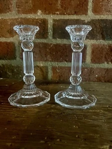 Clear Glass Vintage Candle Holder Set Of 2 (A7) - Picture 1 of 4