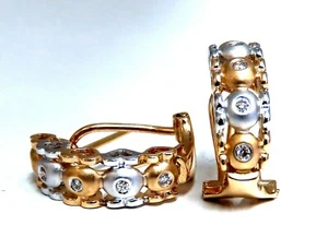 .10ct Natural Diamonds Semi Hoop Clip Earrings 14kt Gold Heart Profiles** - Picture 1 of 4