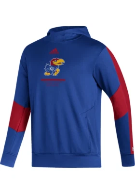 NUEVO CON ETIQUETAS Para hombres Mediano Adidas Kansas Jayhawks Logo Polar Jersey Lateral Sudadera con Capucha FTBL Foto 1 de 4