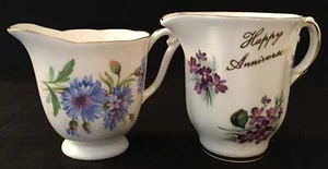 2 Mini Creamers - Royal Adderley Cornflower and Royal Grafton Purple Violets - Picture 1 of 7