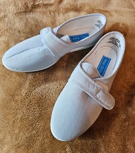 Womens Canvas Wide Fit Touch Fasten Comfort Pumps Slippers House Shoes UK8 New - Picture 1 of 8