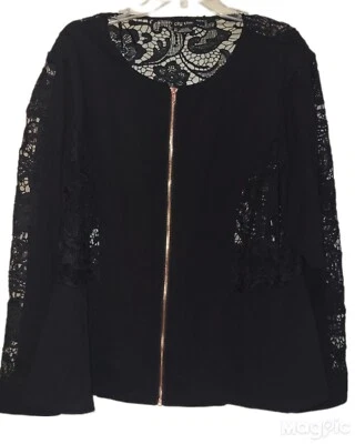 Chaqueta Victoriana Gótica Negra Cremallera Manga Larga Talla XXL Ligera Encaje Peekaboo Foto 1 de 4