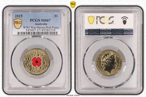 Australia 2015 War Heroes Red Poppy $1 Coloured Coin PCGS MS67 #6538 - Picture 1 of 1