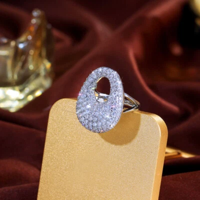 Anillo de compromiso geométrico micro pavé ajustable circonita cúbica enchapado en plata para mujer fiesta Foto 1 de 4