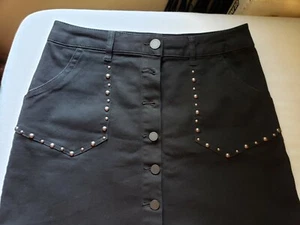 Jolt Black Skirt Stud Details Button Front A Line Mini Skirt Sz 10-12 tag7/28w - Picture 1 of 10