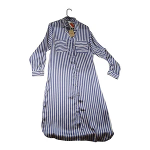 Umgee 45" Long shirt dress Womens Collared Button Up Purple Stripes Roll sleeve - Picture 1 of 10
