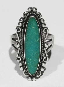 Großer Old Pawn 30er Jahre Navajo selten nie getragen 925 Silber natürlicher Türkis Ring 8 - Bild 1 von 7