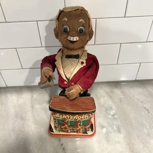 Vintage Rosko Battery Operated Bartender Tin Toy Japan UNTESTED - Picture 1 of 7