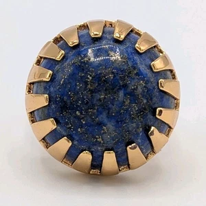 Lapislazuli Cocktail Ring Größe 7 längliche Krappen vergoldet gemarkt m+s modern - Bild 1 von 18