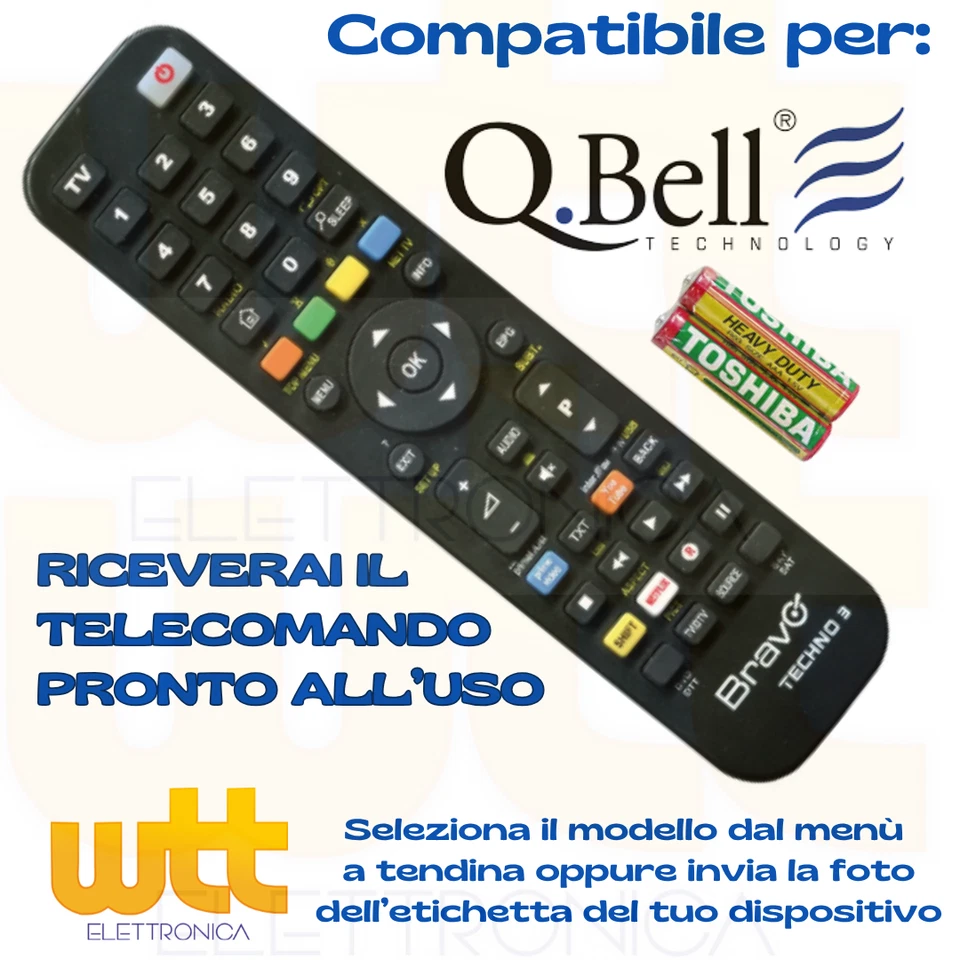 TELECOMANDO UNIVERSALE per TV TELEVISIONE SAT, Q.bell Qbell SCEGLI MODELLO LISTA - Immagine 1 di 4