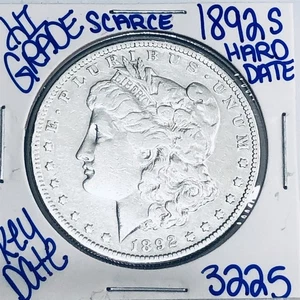 Dólar de plata Morgan 1892 S auténtico alta calidad moneda como nueva de Estados Unidos rara fecha clave 3225 - Imagen 1 de 3